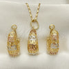 Oro Laminado Earring and Pendant Adult Set, Gold Filled Style Greek Key Design, Polished, Tricolor, 10.163.0007.1