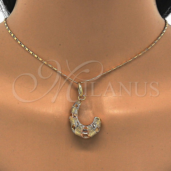 Oro Laminado Earring and Pendant Adult Set, Gold Filled Style Polished, Tricolor, 10.163.0008.1