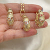 Oro Laminado Earring and Pendant Adult Set, Gold Filled Style Polished, Tricolor, 10.163.0008.1