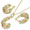Oro Laminado Earring and Pendant Adult Set, Gold Filled Style Polished, Tricolor, 10.163.0008.1