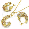 Oro Laminado Earring and Pendant Adult Set, Gold Filled Style Polished, Tricolor, 10.163.0008.1
