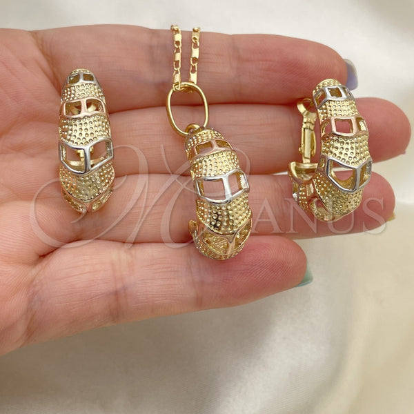 Oro Laminado Earring and Pendant Adult Set, Gold Filled Style Polished, Tricolor, 10.163.0008.1