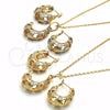 Oro Laminado Earring and Pendant Adult Set, Gold Filled Style Polished, Tricolor, 10.163.0008.1