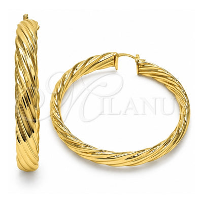 Oro Laminado Large Hoop, Gold Filled Style Twist Design, Polished, Golden Finish, 02.261.0046.60