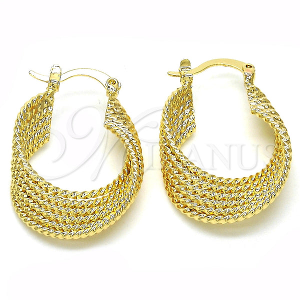 Gold Filled Hoop Earrings — Small Hoop Twist Design Polished 02. — main product view — SKU 121727 | Oro Laminado aretes de aro — Small Hoop Twist diseño pulido 02. — SKU 121727