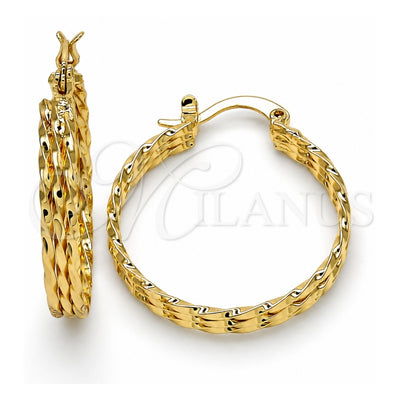Oro Laminado Small Hoop, Gold Filled Style Twist Design, Polished, Golden Finish, 02.261.0064.25