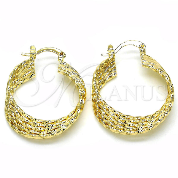 Gold Filled Hoop Earrings — Small Hoop Twist Design Polished 02. — main product view — SKU 121742 | Oro Laminado aretes de aro — Small Hoop Twist diseño pulido 02. — SKU 121742
