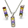 Rhodium Plated Earring and Pendant Adult Set, with Multicolor Cubic Zirconia, Polished, Rhodium Finish, 10.217.0003.4