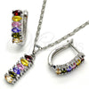 Rhodium Plated Earring and Pendant Adult Set, with Multicolor Cubic Zirconia, Polished, Rhodium Finish, 10.217.0003.4