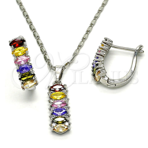 Rhodium Plated Earring and Pendant Adult Set, with Multicolor Cubic Zirconia, Polished, Rhodium Finish, 10.217.0003.4