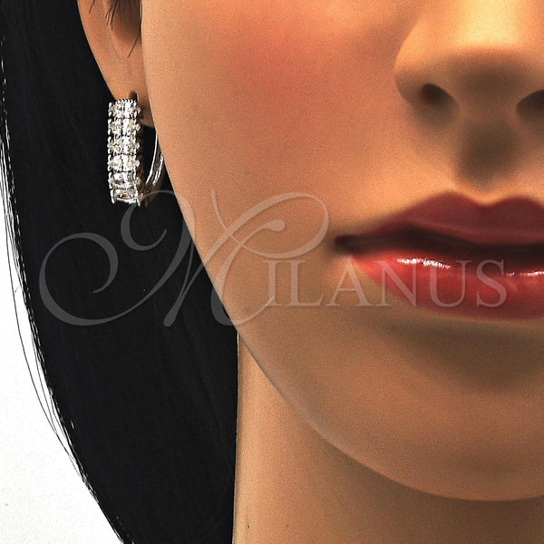 White Gold Filled Hoop Earrings — Huggie Hoop with White Cubic Zirconia Polished 02. — alternate product view — SKU 121779 | Oro Laminado Blanco aretes de aro — Huggie Hoop with blanco Cubic Zirconia pulido 02. — SKU 121779