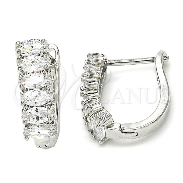 White Gold Filled Hoop Earrings — Huggie Hoop with White Cubic Zirconia Polished 02. — main product view — SKU 121779 | Oro Laminado Blanco aretes de aro — Huggie Hoop with blanco Cubic Zirconia pulido 02. — SKU 121779