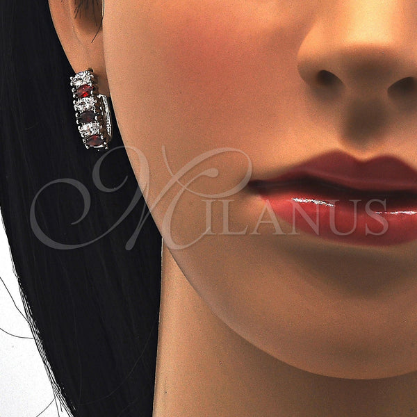White Gold Filled Hoop Earrings — Huggie Hoop with Garnet and White Cubic Zirconia — alternate product view — SKU 121782 | Oro Laminado Blanco aretes de aro — Huggie Hoop with Garnet and blanco Cubic Zirconia — SKU 121782