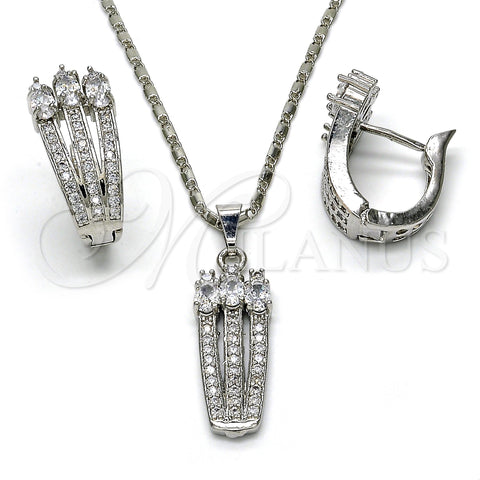 Rhodium Gold Filled Earring and Pendant Adult Set, with White Cubic Zirconia, Polished, Rhodium Finish, 10.217.0006