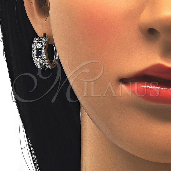 White Gold Filled Hoop Earrings — Huggie Hoop with Sapphire Blue and White Cubic — alternate product view — SKU 121868 | Oro Laminado Blanco aretes de aro — Huggie Hoop with Sapphire Blue and blanco Cubic — SKU 121868