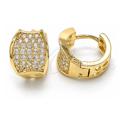 Oro Laminado Huggie Hoop, Gold Filled Style with White Cubic Zirconia, Polished, Golden Finish, 02.217.0068.1.15