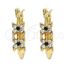 Oro Laminado Small Hoop, Gold Filled Style with Black and White Crystal, Polished, Golden Finish, 02.100.0086.1.15