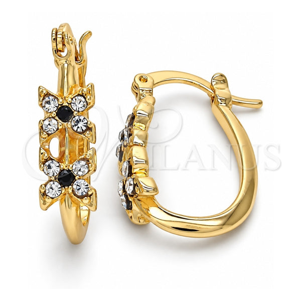 Oro Laminado Small Hoop, Gold Filled Style with Black and White Crystal, Polished, Golden Finish, 02.100.0086.1.15