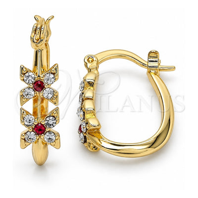 Oro Laminado Small Hoop, Gold Filled Style with Garnet and White Crystal, Polished, Golden Finish, 02.100.0086.2.15