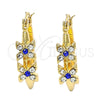 Oro Laminado Small Hoop, Gold Filled Style with Sapphire Blue and White Crystal, Polished, Golden Finish, 02.100.0086.3.15