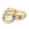 Oro Laminado Small Hoop, Gold Filled Style with Sapphire Blue and White Crystal, Polished, Golden Finish, 02.100.0086.3.15