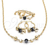 Oro Laminado Necklace, Bracelet and Earring, Gold Filled Style Dolphin and Evil Eye Design, Black Resin Finish, Golden Finish, 06.63.0226