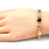 Oro Laminado Fancy Bracelet, Gold Filled Style Heart and Evil Eye Design, Black Resin Finish, Golden Finish, 03.63.1902.08 (05 MM Thickness, 8 Inches Length)