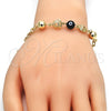 Oro Laminado Fancy Bracelet, Gold Filled Style Heart and Evil Eye Design, Black Resin Finish, Golden Finish, 03.63.1902.08 (05 MM Thickness, 8 Inches Length)