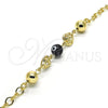 Oro Laminado Fancy Bracelet, Gold Filled Style Heart and Evil Eye Design, Black Resin Finish, Golden Finish, 03.63.1902.08 (05 MM Thickness, 8 Inches Length)