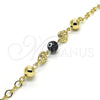 Oro Laminado Fancy Bracelet, Gold Filled Style Heart and Evil Eye Design, Black Resin Finish, Golden Finish, 03.63.1902.08 (05 MM Thickness, 8 Inches Length)