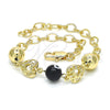 Oro Laminado Fancy Bracelet, Gold Filled Style Heart and Evil Eye Design, Black Resin Finish, Golden Finish, 03.63.1902.08 (05 MM Thickness, 8 Inches Length)