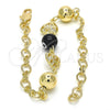 Oro Laminado Fancy Bracelet, Gold Filled Style Heart and Evil Eye Design, Black Resin Finish, Golden Finish, 03.63.1902.08 (05 MM Thickness, 8 Inches Length)