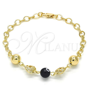 Gold Filled Bracelet — Fancy Bracelet Heart and Evil Eye Design Black — main product view — SKU 121938 | Oro Laminado brazalete — elegante Bracelet corazón and Evil Eye diseño negro — SKU 121938