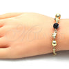 Oro Laminado Fancy Bracelet, Gold Filled Style Elephant and Evil Eye Design, Black Resin Finish, Golden Finish, 03.63.1903.08 (04 MM Thickness, 8 Inches Length)