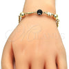 Oro Laminado Fancy Bracelet, Gold Filled Style Elephant and Evil Eye Design, Black Resin Finish, Golden Finish, 03.63.1903.08 (04 MM Thickness, 8 Inches Length)