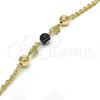 Oro Laminado Fancy Bracelet, Gold Filled Style Elephant and Evil Eye Design, Black Resin Finish, Golden Finish, 03.63.1903.08 (04 MM Thickness, 8 Inches Length)