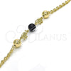 Oro Laminado Fancy Bracelet, Gold Filled Style Elephant and Evil Eye Design, Black Resin Finish, Golden Finish, 03.63.1903.08 (04 MM Thickness, 8 Inches Length)