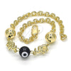 Oro Laminado Fancy Bracelet, Gold Filled Style Elephant and Evil Eye Design, Black Resin Finish, Golden Finish, 03.63.1903.08 (04 MM Thickness, 8 Inches Length)