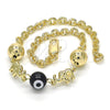 Oro Laminado Fancy Bracelet, Gold Filled Style Elephant and Evil Eye Design, Black Resin Finish, Golden Finish, 03.63.1903.08 (04 MM Thickness, 8 Inches Length)