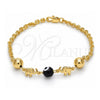 Oro Laminado Fancy Bracelet, Gold Filled Style Elephant and Evil Eye Design, Black Resin Finish, Golden Finish, 03.63.1903.08 (04 MM Thickness, 8 Inches Length)