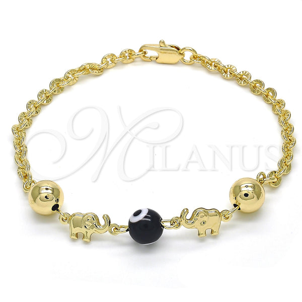 Gold Filled Bracelet — Fancy Bracelet Elephant and Evil Eye Design Black — main product view — SKU 121942 | Oro Laminado brazalete — elegante Bracelet Elephant and Evil Eye diseño negro — SKU 121942