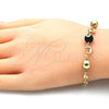 Oro Laminado Fancy Bracelet, Gold Filled Style Dolphin and Evil Eye Design, Black Resin Finish, Golden Finish, 03.63.1904.08 (04 MM Thickness, 8 Inches Length)