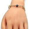 Oro Laminado Fancy Bracelet, Gold Filled Style Dolphin and Evil Eye Design, Black Resin Finish, Golden Finish, 03.63.1904.08 (04 MM Thickness, 8 Inches Length)