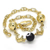 Oro Laminado Fancy Bracelet, Gold Filled Style Dolphin and Evil Eye Design, Black Resin Finish, Golden Finish, 03.63.1904.08 (04 MM Thickness, 8 Inches Length)