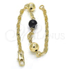 Oro Laminado Fancy Bracelet, Gold Filled Style Dolphin and Evil Eye Design, Black Resin Finish, Golden Finish, 03.63.1904.08 (04 MM Thickness, 8 Inches Length)