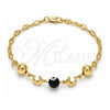 Oro Laminado Fancy Bracelet, Gold Filled Style Dolphin and Evil Eye Design, Black Resin Finish, Golden Finish, 03.63.1904.08 (04 MM Thickness, 8 Inches Length)