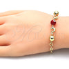 Oro Laminado Fancy Bracelet, Gold Filled Style Dolphin and Evil Eye Design, Red Resin Finish, Golden Finish, 03.63.1904.1.08 (04 MM Thickness, 8 Inches Length)