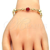 Oro Laminado Fancy Bracelet, Gold Filled Style Dolphin and Evil Eye Design, Red Resin Finish, Golden Finish, 03.63.1904.1.08 (04 MM Thickness, 8 Inches Length)
