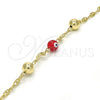 Oro Laminado Fancy Bracelet, Gold Filled Style Dolphin and Evil Eye Design, Red Resin Finish, Golden Finish, 03.63.1904.1.08 (04 MM Thickness, 8 Inches Length)