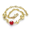 Oro Laminado Fancy Bracelet, Gold Filled Style Dolphin and Evil Eye Design, Red Resin Finish, Golden Finish, 03.63.1904.1.08 (04 MM Thickness, 8 Inches Length)